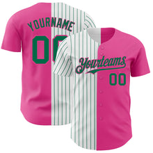 Laden Sie das Bild in den Galerie-Viewer, Custom Pink White-Kelly Green Pinstripe Authentic Split Fashion Baseball Jersey
