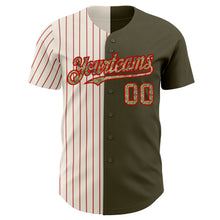 Load image into Gallery viewer, Custom Olive Camo Cream-Red Pinstripe Authentic Split Fashion Salute To Service Baseball Jersey
