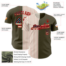 Load image into Gallery viewer, Custom Olive Vintage USA Flag Cream-Red Pinstripe Authentic Split Fashion Salute To Service Baseball Jersey
