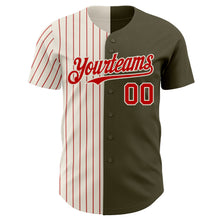Laden Sie das Bild in den Galerie-Viewer, Custom Olive Cream-Red Pinstripe Authentic Split Fashion Salute To Service Baseball Jersey
