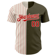 Load image into Gallery viewer, Custom Olive Cream-Red Pinstripe Authentic Split Fashion Salute To Service Baseball Jersey
