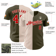 Load image into Gallery viewer, Custom Olive Cream-Red Pinstripe Authentic Split Fashion Salute To Service Baseball Jersey
