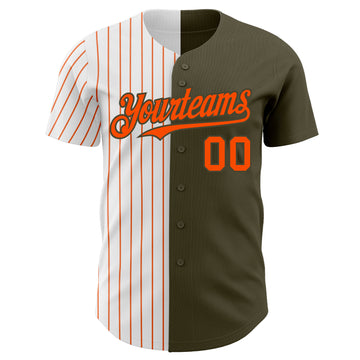 Custom Olive White-Orange Pinstripe Authentic Split Fashion Salute To Service Baseball Jersey