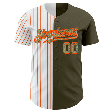 Custom Olive Camo-Orange Pinstripe Authentic Split Fashion Salute To Service Baseball Jersey