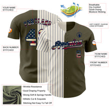 Laden Sie das Bild in den Galerie-Viewer, Custom Olive Vintage USA Flag Cream-Navy Pinstripe Authentic Split Fashion Salute To Service Baseball Jersey
