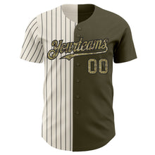 Laden Sie das Bild in den Galerie-Viewer, Custom Olive Camo Cream-Black Pinstripe Authentic Split Fashion Salute To Service Baseball Jersey
