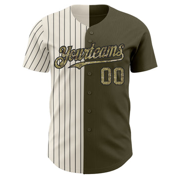 Custom Olive Camo Cream-Black Pinstripe Authentic Split Fashion Salute To Service Baseball Jersey