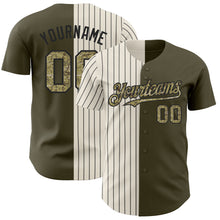 Laden Sie das Bild in den Galerie-Viewer, Custom Olive Camo Cream-Black Pinstripe Authentic Split Fashion Salute To Service Baseball Jersey
