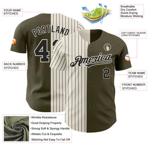 Custom Olive Cream-Black Pinstripe Authentic Split Fashion Salute To Service Baseball Jersey