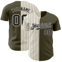 Laden Sie das Bild in den Galerie-Viewer, Custom Olive Cream-Black Pinstripe Authentic Split Fashion Salute To Service Baseball Jersey
