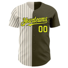 Laden Sie das Bild in den Galerie-Viewer, Custom Olive Neon Yellow Cream-Black Pinstripe Authentic Split Fashion Salute To Service Baseball Jersey
