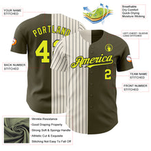 Load image into Gallery viewer, Custom Olive Neon Yellow Cream-Black Pinstripe Authentic Split Fashion Salute To Service Baseball Jersey
