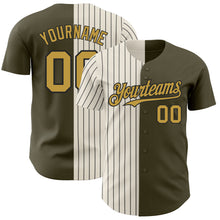 Laden Sie das Bild in den Galerie-Viewer, Custom Olive Old Gold Cream-Black Pinstripe Authentic Split Fashion Salute To Service Baseball Jersey
