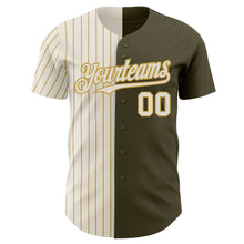 Laden Sie das Bild in den Galerie-Viewer, Custom Olive Cream-Old Gold Pinstripe Authentic Split Fashion Salute To Service Baseball Jersey
