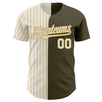 Custom Olive Cream-Old Gold Pinstripe Authentic Split Fashion Salute To Service Baseball Jersey