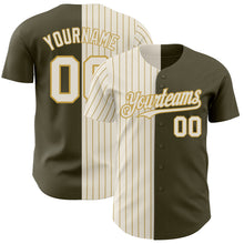 Laden Sie das Bild in den Galerie-Viewer, Custom Olive Cream-Old Gold Pinstripe Authentic Split Fashion Salute To Service Baseball Jersey
