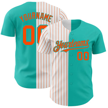 Custom Aqua White-Orange Pinstripe Authentic Split Fashion Baseball Jersey