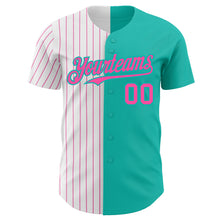 Load image into Gallery viewer, Custom Aqua White-Pink Pinstripe Authentic Split Fashion Baseball Jersey
