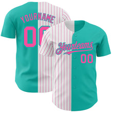 Laden Sie das Bild in den Galerie-Viewer, Custom Aqua White-Pink Pinstripe Authentic Split Fashion Baseball Jersey
