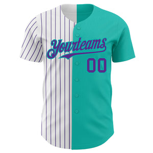 Custom Aqua White-Purple Pinstripe Authentic Split Fashion Baseball Jersey