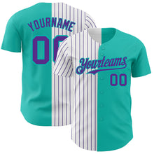 Laden Sie das Bild in den Galerie-Viewer, Custom Aqua White-Purple Pinstripe Authentic Split Fashion Baseball Jersey

