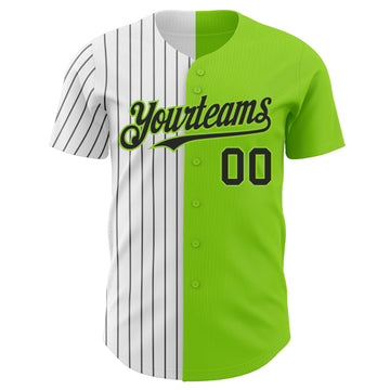 Custom Neon Green White-Black Pinstripe Authentic Split Fashion Baseball Jersey