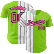 Laden Sie das Bild in den Galerie-Viewer, Custom Neon Green Pink-Black Pinstripe Authentic Split Fashion Baseball Jersey
