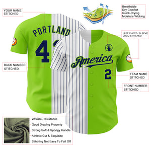 Custom Neon Green White-Navy Pinstripe Authentic Split Fashion Baseball Jersey