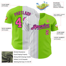 Laden Sie das Bild in den Galerie-Viewer, Custom Neon Green Pink-Navy Pinstripe Authentic Split Fashion Baseball Jersey
