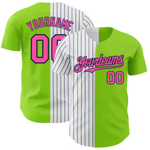Laden Sie das Bild in den Galerie-Viewer, Custom Neon Green Pink-Navy Pinstripe Authentic Split Fashion Baseball Jersey
