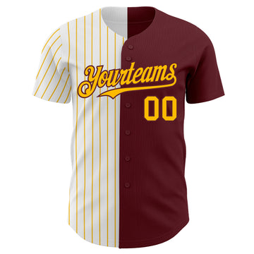 Custom Burgundy White-Gold Pinstripe Authentic Split Fashion Baseball Jersey