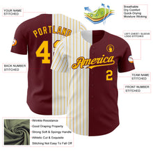Load image into Gallery viewer, Custom Burgundy White-Gold Pinstripe Authentic Split Fashion Baseball Jersey
