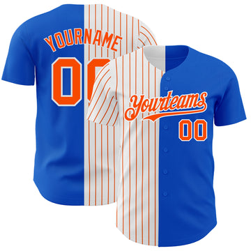Custom Thunder Blue White-Orange Pinstripe Authentic Split Fashion Baseball Jersey