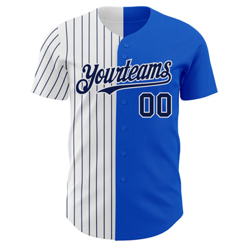 Custom Thunder Blue White-Navy Pinstripe Authentic Split Fashion Baseball Jersey