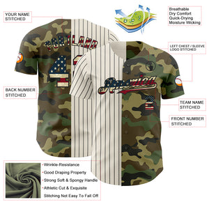 Custom Camo Vintage USA Flag Cream-Black Pinstripe Authentic Split Fashion Salute To Service Baseball Jersey