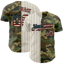 Laden Sie das Bild in den Galerie-Viewer, Custom Camo Vintage USA Flag Cream-Black Pinstripe Authentic Split Fashion Salute To Service Baseball Jersey
