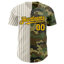 Load image into Gallery viewer, Custom Camo Gold Cream-Black Pinstripe Authentic Split Fashion Salute To Service Baseball Jersey
