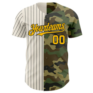 Custom Camo Gold Cream-Black Pinstripe Authentic Split Fashion Salute To Service Baseball Jersey