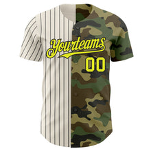 Load image into Gallery viewer, Custom Camo Neon Yellow Cream-Black Pinstripe Authentic Split Fashion Salute To Service Baseball Jersey
