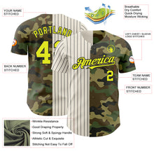 Load image into Gallery viewer, Custom Camo Neon Yellow Cream-Black Pinstripe Authentic Split Fashion Salute To Service Baseball Jersey
