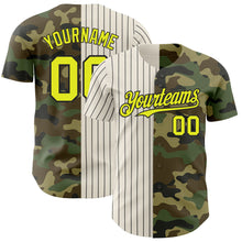 Load image into Gallery viewer, Custom Camo Neon Yellow Cream-Black Pinstripe Authentic Split Fashion Salute To Service Baseball Jersey
