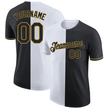 Load image into Gallery viewer, Custom Black White-Old Gold Split Fashion Performance T-Shirt
