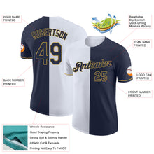 Laden Sie das Bild in den Galerie-Viewer, Custom Navy White-Old Gold Split Fashion Performance T-Shirt

