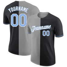 Load image into Gallery viewer, Custom Black Light Blue-Gray Split Fashion Performance T-Shirt
