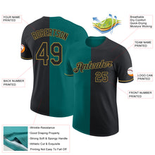 Laden Sie das Bild in den Galerie-Viewer, Custom Black Teal-Old Gold Split Fashion Performance T-Shirt
