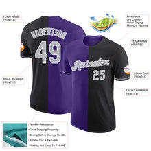 Laden Sie das Bild in den Galerie-Viewer, Custom Black Gray-Purple Split Fashion Performance T-Shirt
