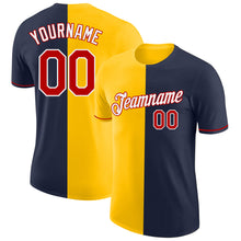Laden Sie das Bild in den Galerie-Viewer, Custom Navy Red-Yellow Split Fashion Performance T-Shirt
