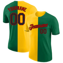 Загрузить изображение в средство просмотра галереи, Custom Kelly Green Black Yellow-Red Split Fashion Performance T-Shirt
