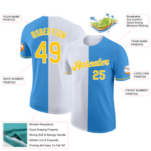Load image into Gallery viewer, Custom Powder Blue Yellow-White Split Fashion Performance T-Shirt
