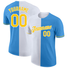 Load image into Gallery viewer, Custom Powder Blue Yellow-White Split Fashion Performance T-Shirt
